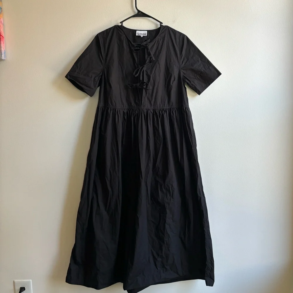 Ganni | Cotton Poplin Tie String Dress - Picture 2 of 4